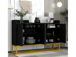 Aparador con 4 puertas sin tirador - estilo contemporáneo - madera + metal - negro