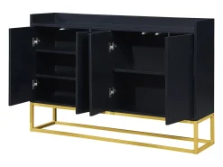 Aparador con 4 puertas sin tirador - estilo contemporáneo - madera + metal - negro