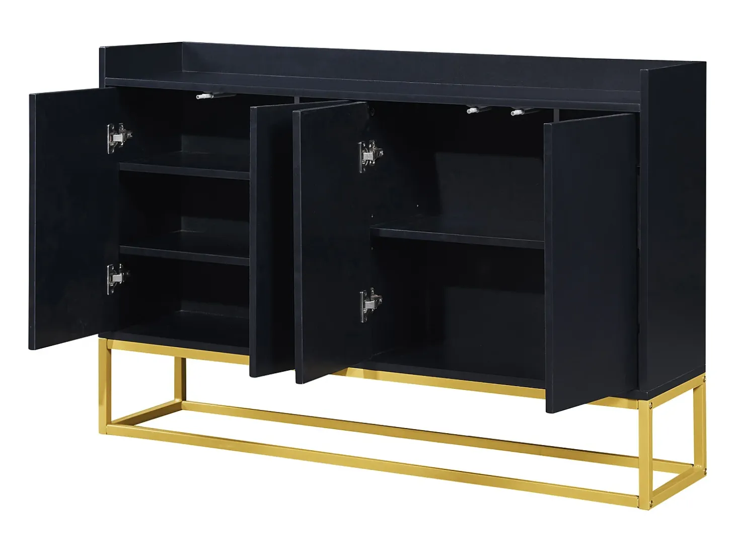 Aparador con 4 puertas sin tirador - estilo contemporáneo - madera + metal - negro
