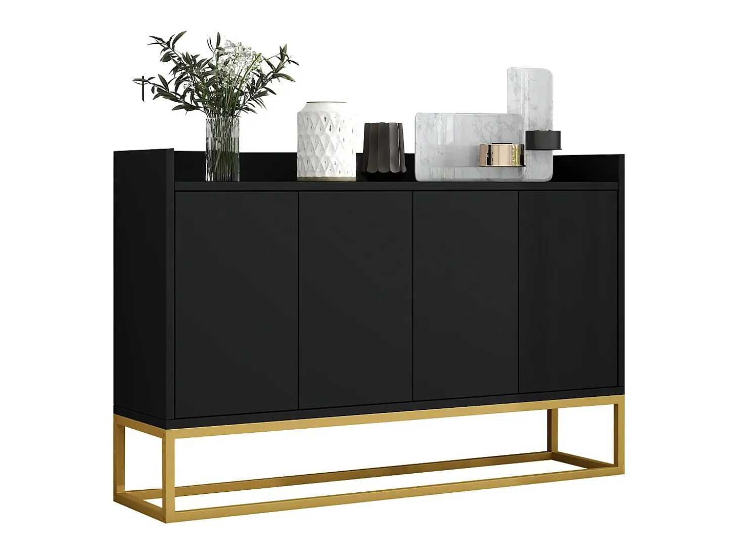 Aparador con 4 puertas sin tirador - estilo contemporáneo - madera + metal - negro