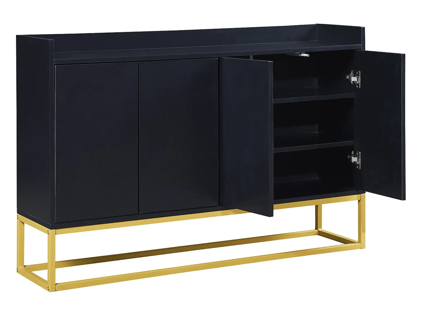 Aparador con 4 puertas sin tirador - estilo contemporáneo - madera + metal - negro