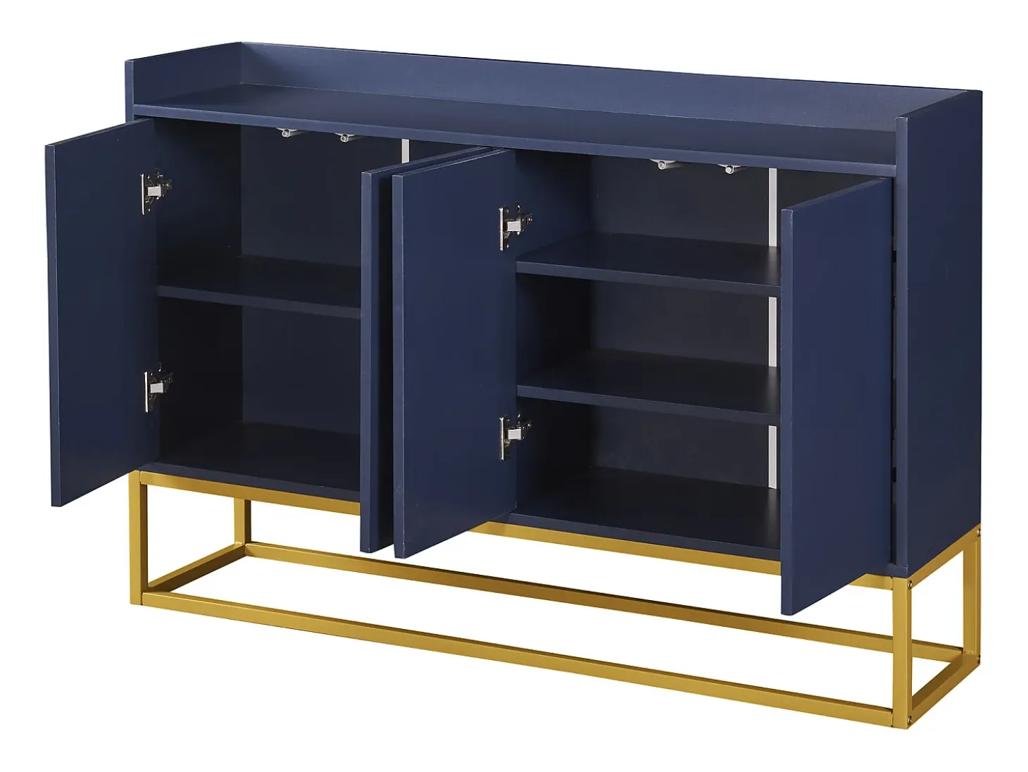 Aparador con 4 puertas sin tiradores - patas de metal dorado - Azul