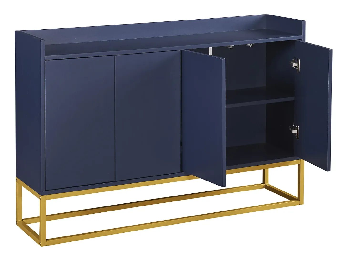 Aparador con 4 puertas sin tiradores - patas de metal dorado - Azul