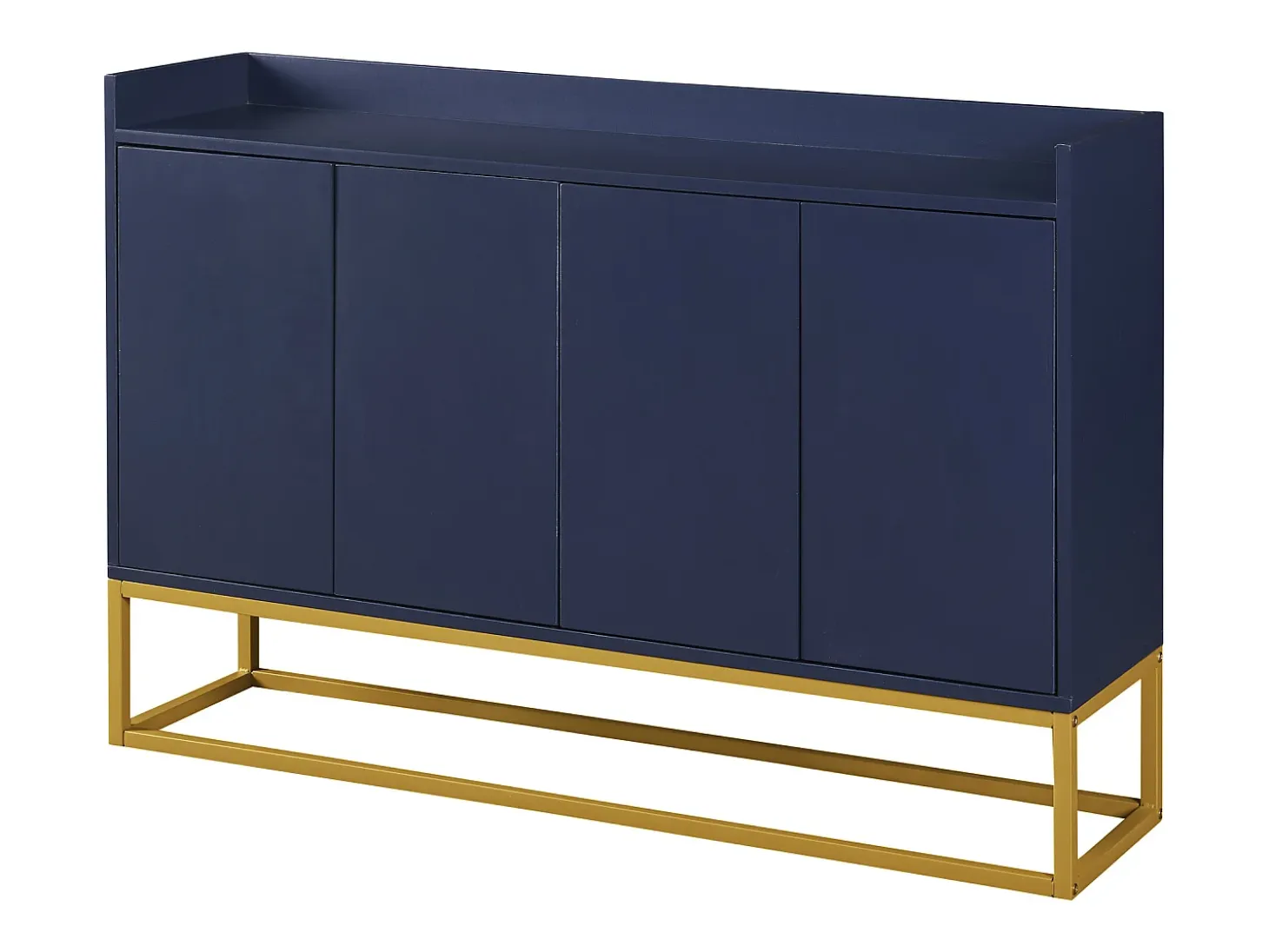 Aparador con 4 puertas sin tiradores - patas de metal dorado - Azul