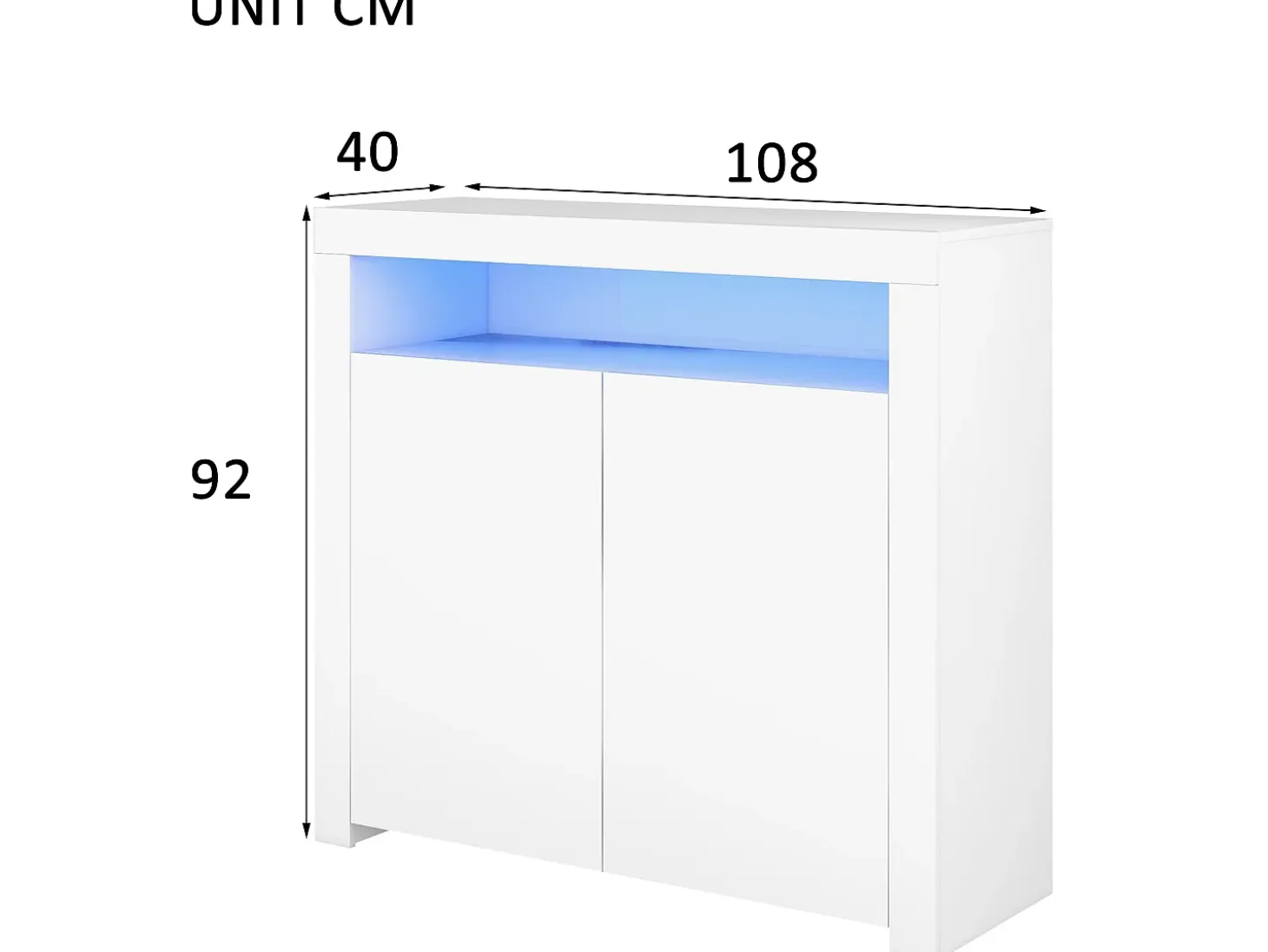 Aparador con 2 puertas y 2 estantes en MDF - con LEDs - lacado blanco