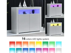 Aparador con 2 puertas y 2 estantes en MDF - con LEDs - lacado blanco