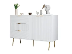 Aparador con 2 puertas y 3 cajones - 120 x 38 x 80,5 cm - Tiradores y patas dorados - MDF - Blanco y dorado