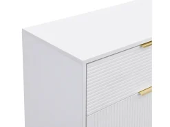 Aparador con 2 puertas y 3 cajones - 120 x 38 x 80,5 cm - Tiradores y patas dorados - MDF - Blanco y dorado