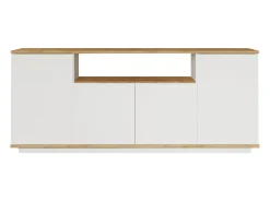 Aparador con 4 puertas y 1 estante - Blanco y natural - LOTULA