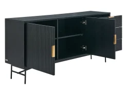 Aparador con 2 puertas y 3 cajones chapado en roble y metal - Negro y Dorado - SIRIOLA