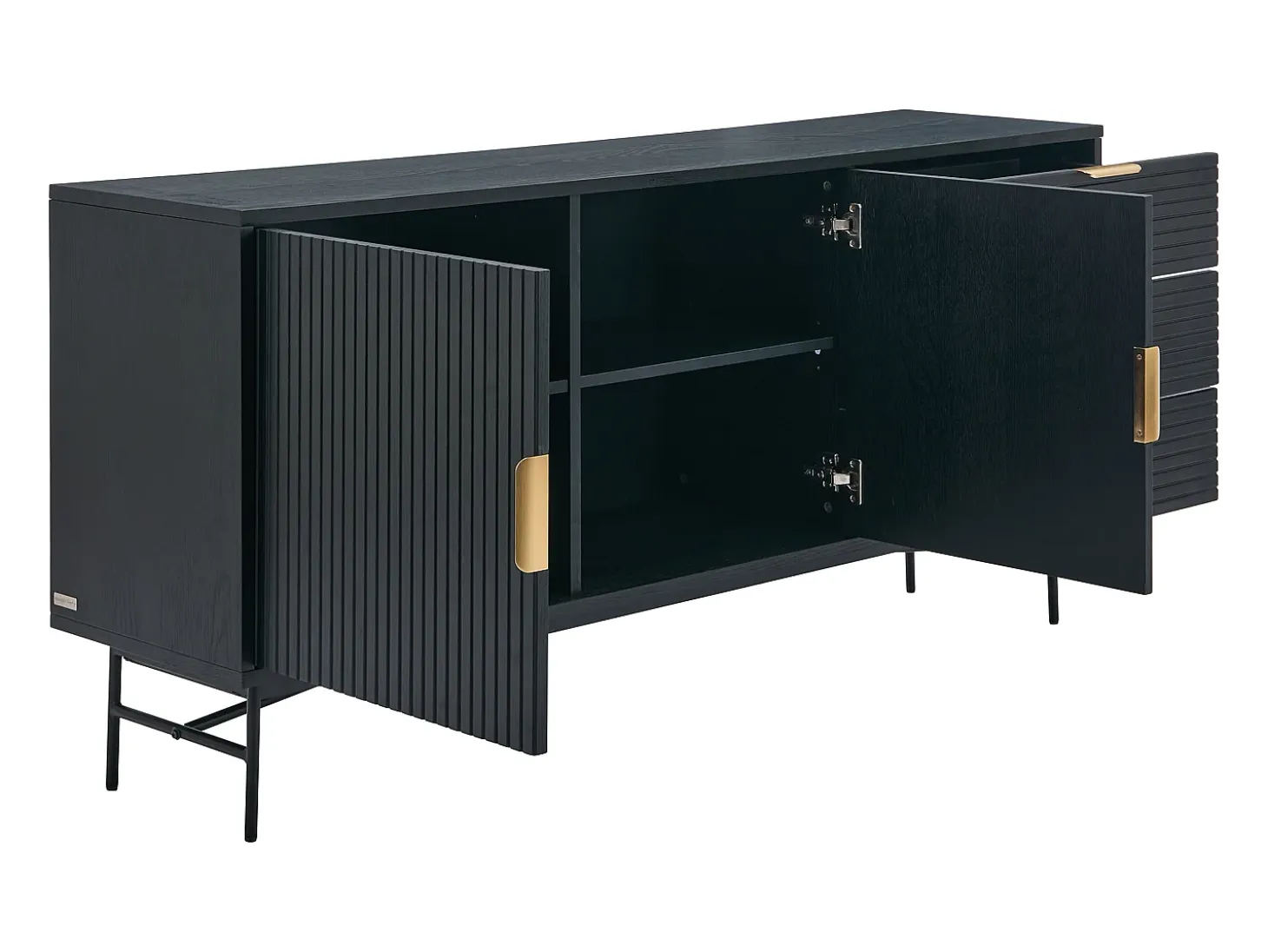 Aparador con 2 puertas y 3 cajones chapado en roble y metal - Negro y Dorado - SIRIOLA