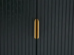 Aparador con 2 puertas y 3 cajones chapado en roble y metal - Negro y Dorado - SIRIOLA