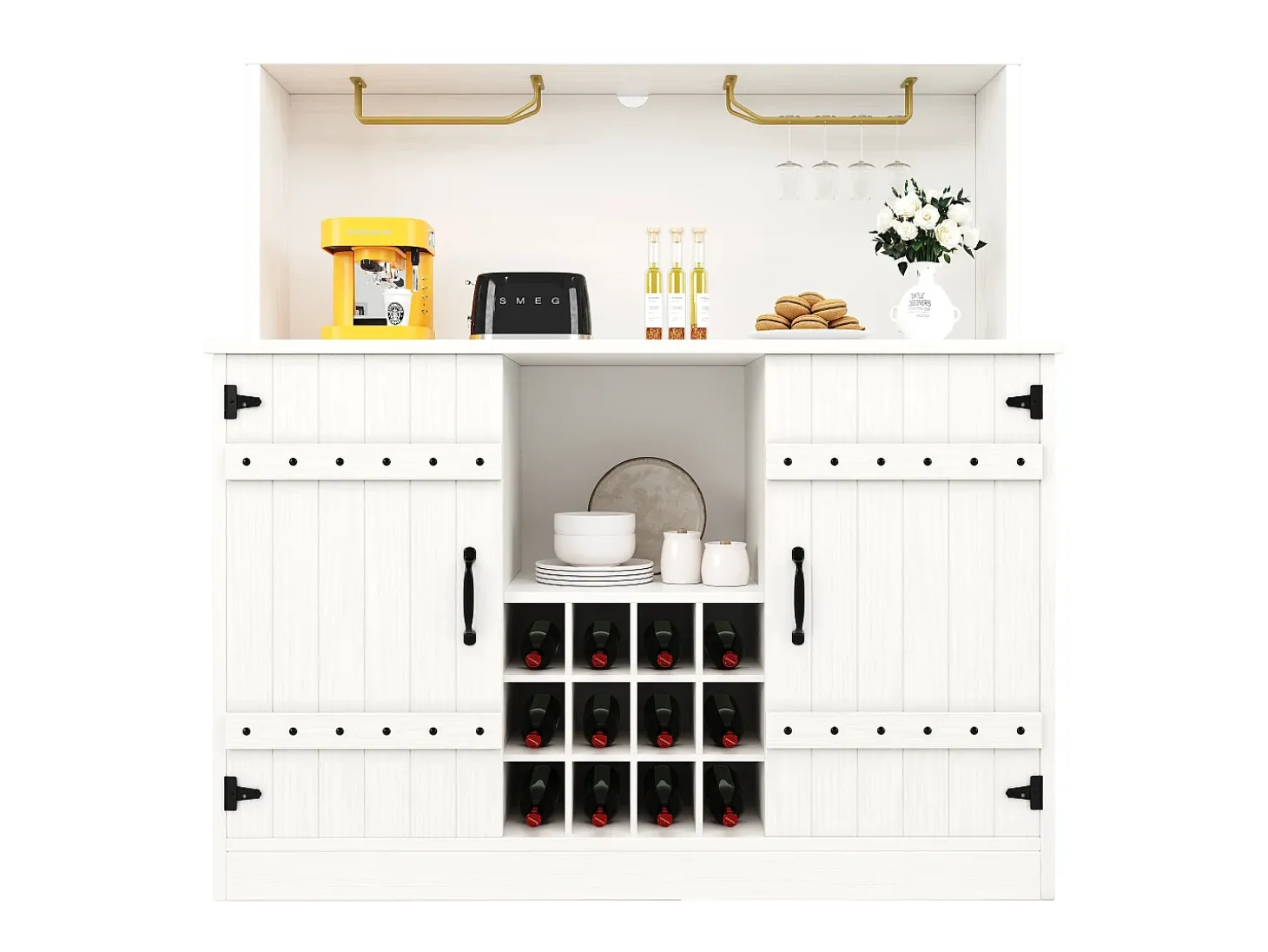 Aparador con 3 puertas y 12 botelleros - 120 x 40 x 120 cm - MDF - para salón, comedor - Blanco