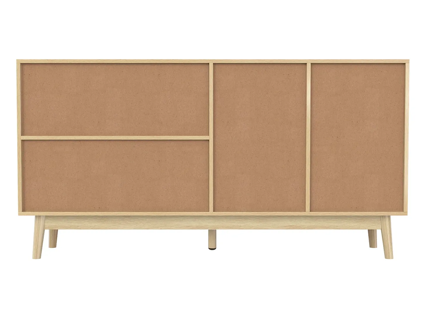 Aparador con 3 puertas y 2 cajones - puerta corredera de ratán - mueble de almacenaje de madera - color madera (155x38x80 cm)