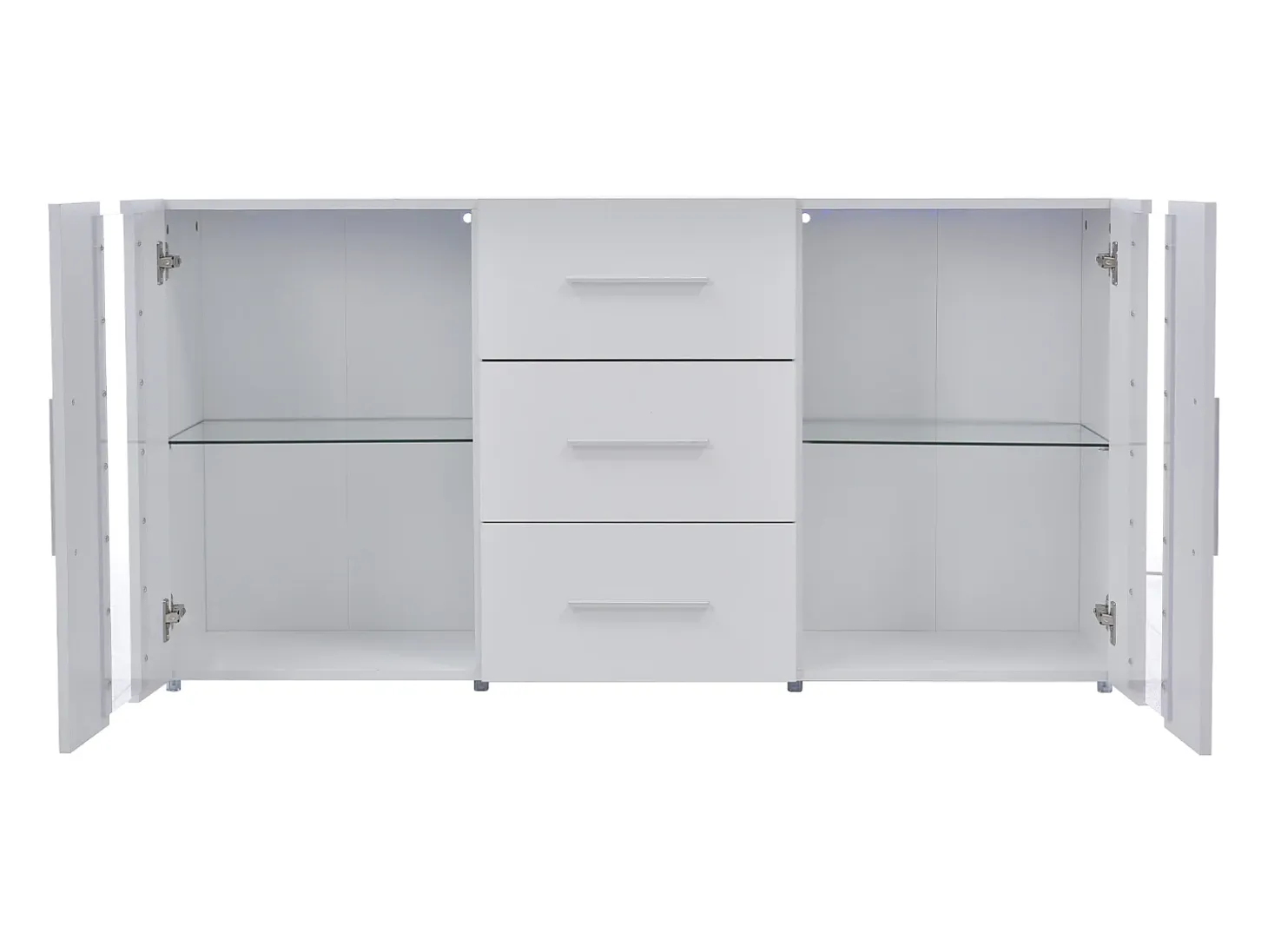 Aparador con 2 puertas y 3 cajones - LEDs - Madera MDF - para salón, comedor - blanco