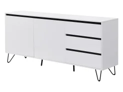 Aparador con 2 puertas y 3 cajones de MDF y acero - Blanco y negro - ABUJA