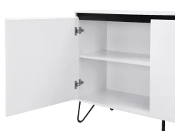 Aparador con 2 puertas y 3 cajones de MDF y acero - Blanco y negro - ABUJA