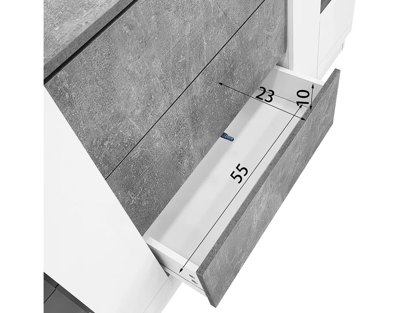 Aparador con 2 puertas y 3 cajones, diseño moderno, MDF y cristal, efecto mármol blanco y gris (140x35x75 cm)