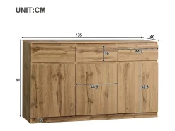 Aparador con 3 puertas y 3 cajones - tablero de partículas - Natural