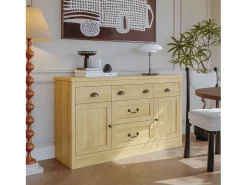 Aparador con 2 puertas y 5 cajones, mueble de almacenaje con bisagras metálicas, cómoda con tiradores curvos, 135 x 39,8 x 80 cm