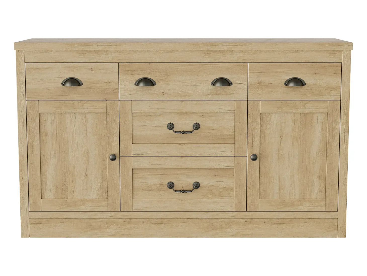 Aparador con 2 puertas y 5 cajones, mueble de almacenaje con bisagras metálicas, cómoda con tiradores curvos, 135 x 39,8 x 80 cm