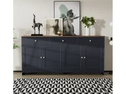 Aparador con 4 puertas y 3 cajones - mueble de almacenaje - mueble de madera - gris negro (160x37x75 cm)