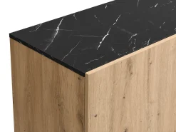 Aparador con 2 puertas y 3 cajón de MDF - Natural y efecto mármol negro - LIOMENA