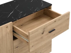 Aparador con 2 puertas y 3 cajón de MDF - Natural y efecto mármol negro - LIOMENA