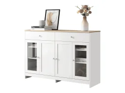 Aparador con 4 puertas y 2 cajones, diseño madera y blanco, MDF (120x37x80 cm)