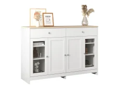 Aparador con 4 puertas y 2 cajones, diseño madera y blanco, MDF (120x37x80 cm)