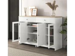 Aparador con 4 puertas y 2 cajones, diseño madera y blanco, MDF (120x37x80 cm)