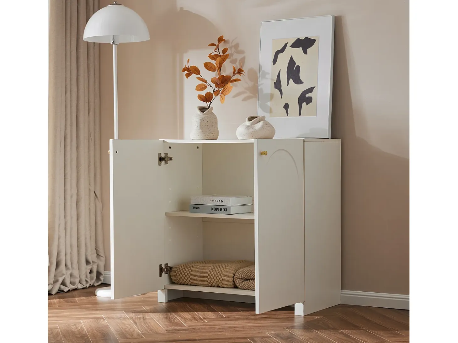 Aparador con 2 puertas y 6 cajones, mueble de almacenaje, diseño moderno, blanco (80x40x80 cm)