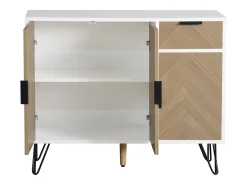 Aparador con 3 puertas y 1 cajón - 90 x 30 x 71,5 cm - estantes regulables - MDF y tableros de partículas - Blanco y madera