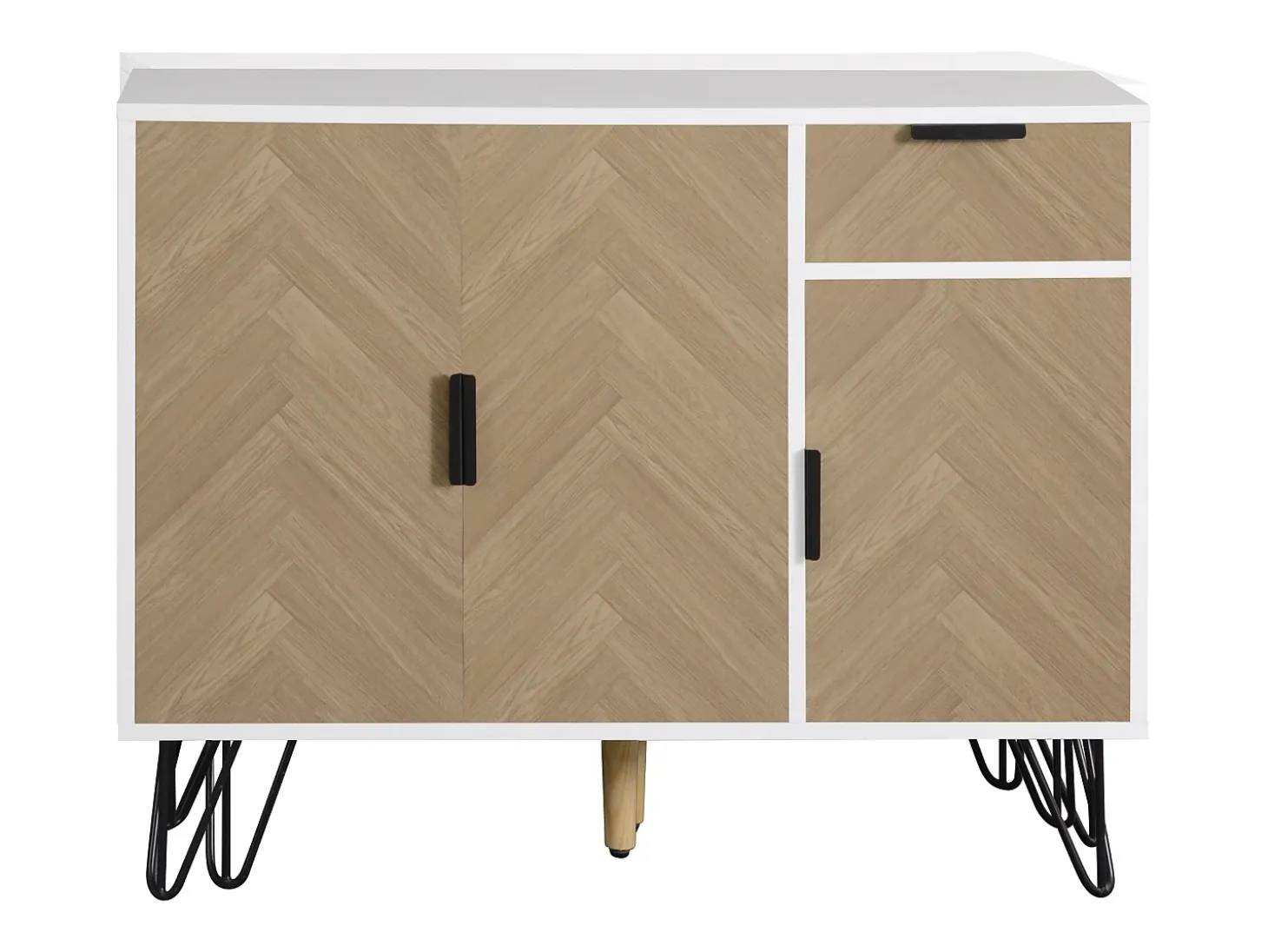 Aparador con 3 puertas y 1 cajón - 90 x 30 x 71,5 cm - estantes regulables - MDF y tableros de partículas - Blanco y madera