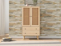 Aparador con 2 puertas y 2 cajones, espacio de almacenamiento, MDF, roble, (60x40x120 cm)