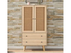Aparador con 2 puertas y 2 cajones, espacio de almacenamiento, MDF, roble, (60x40x120 cm)