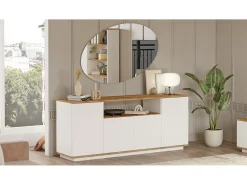 Aparador Con 4 Puertas Y Estantes - Venprodin - 180Cm Pino-Blanco