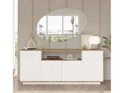 Aparador Con 4 Puertas Y Estantes - Venprodin - 180Cm Pino-Blanco