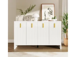 Aparador con 4 puertas y estantes ajustables, 140x38x80 cm, mueble de madera, para recibidor o salón, blanco