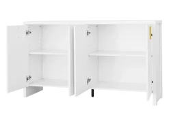 Aparador con 4 puertas y estantes ajustables, 140x38x80 cm, mueble de madera, para recibidor o salón, blanco