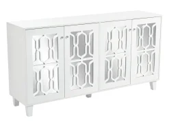Aparador con 4 puertas y estantes regulables, espejo blanco, MDF (160x40x84 cm)
