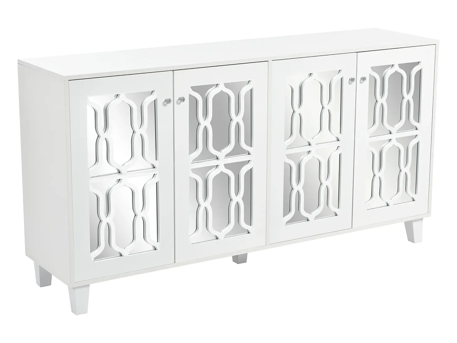 Aparador con 4 puertas y estantes regulables, espejo blanco, MDF (160x40x84 cm)