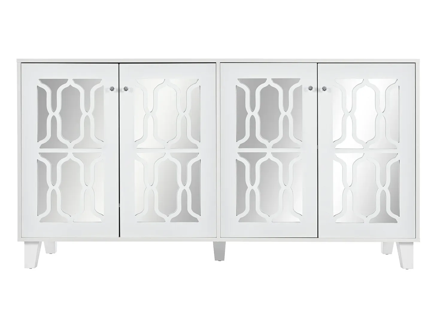 Aparador con 4 puertas y estantes regulables, espejo blanco, MDF (160x40x84 cm)