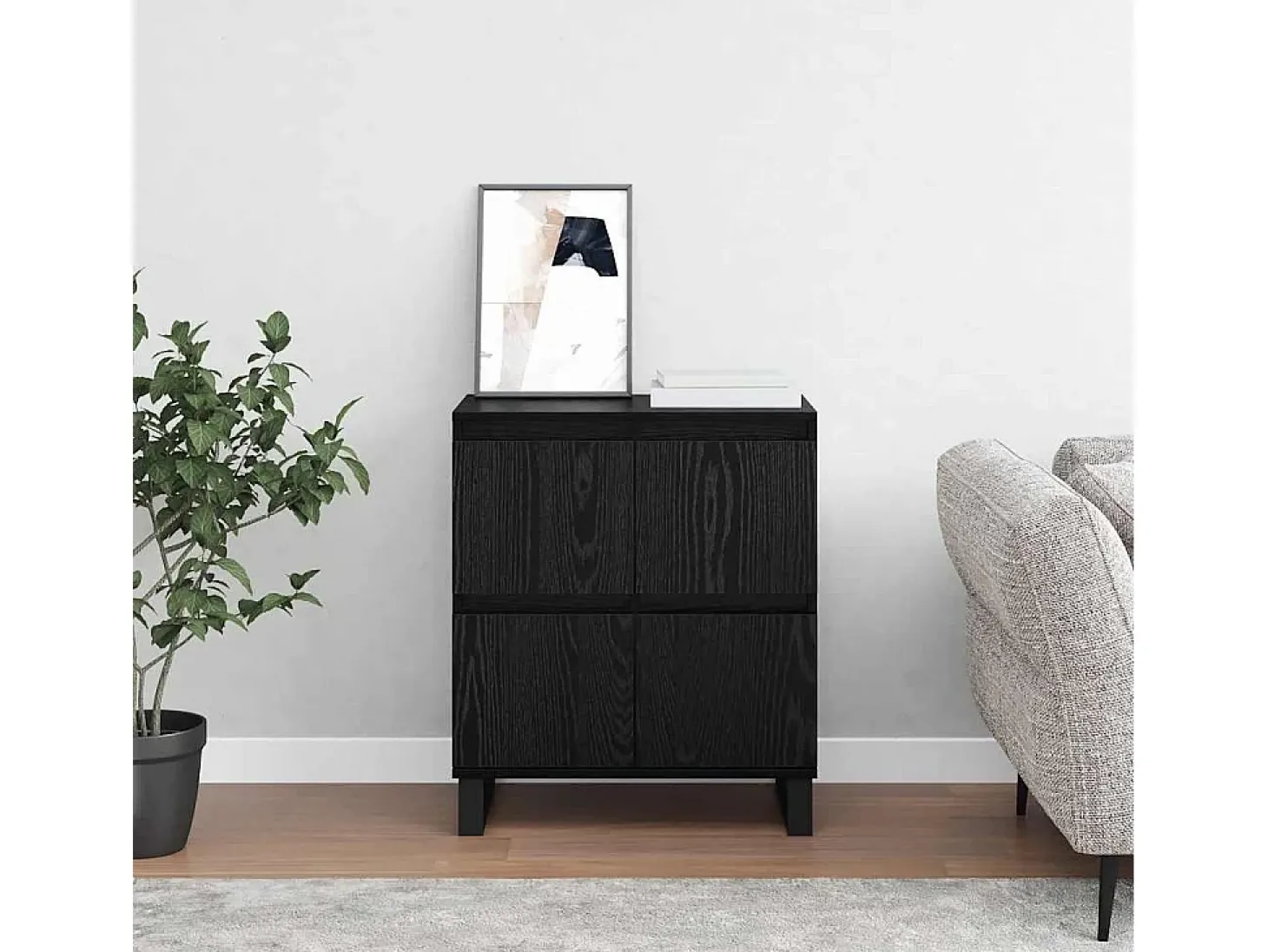 Aparador con almacenaje con puerta Negro 60 x 35 x 70 cm Madera de ingeniería