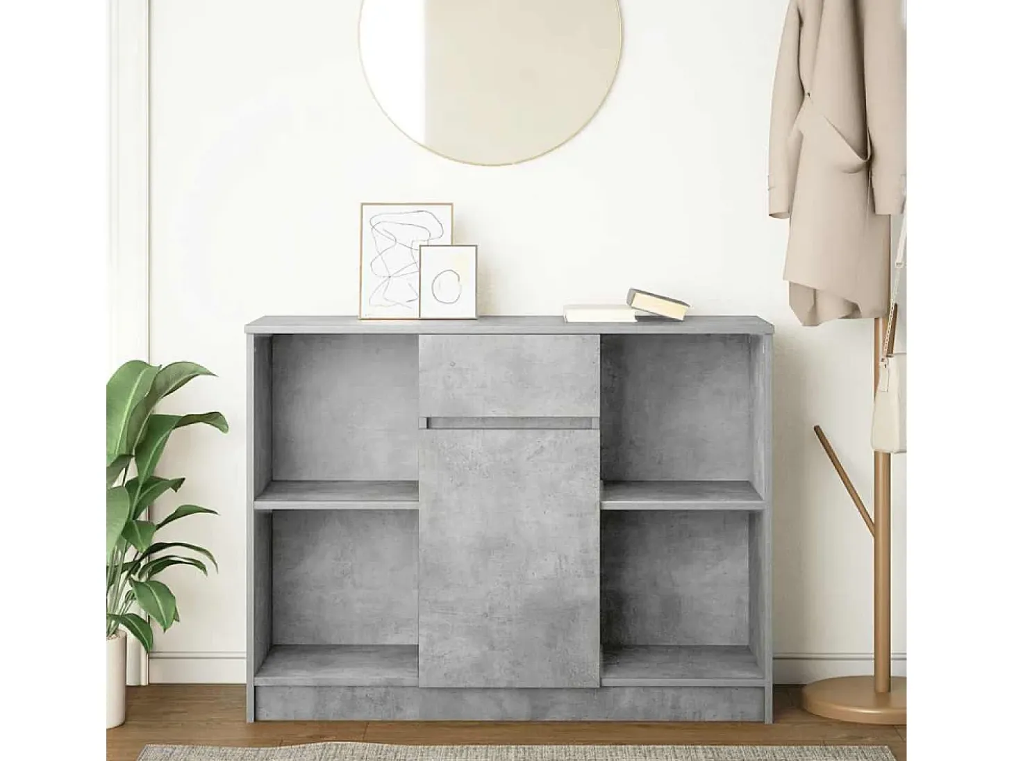 Aparador con cajón gris hormigón 101x35x76 cm madera ingeniería
