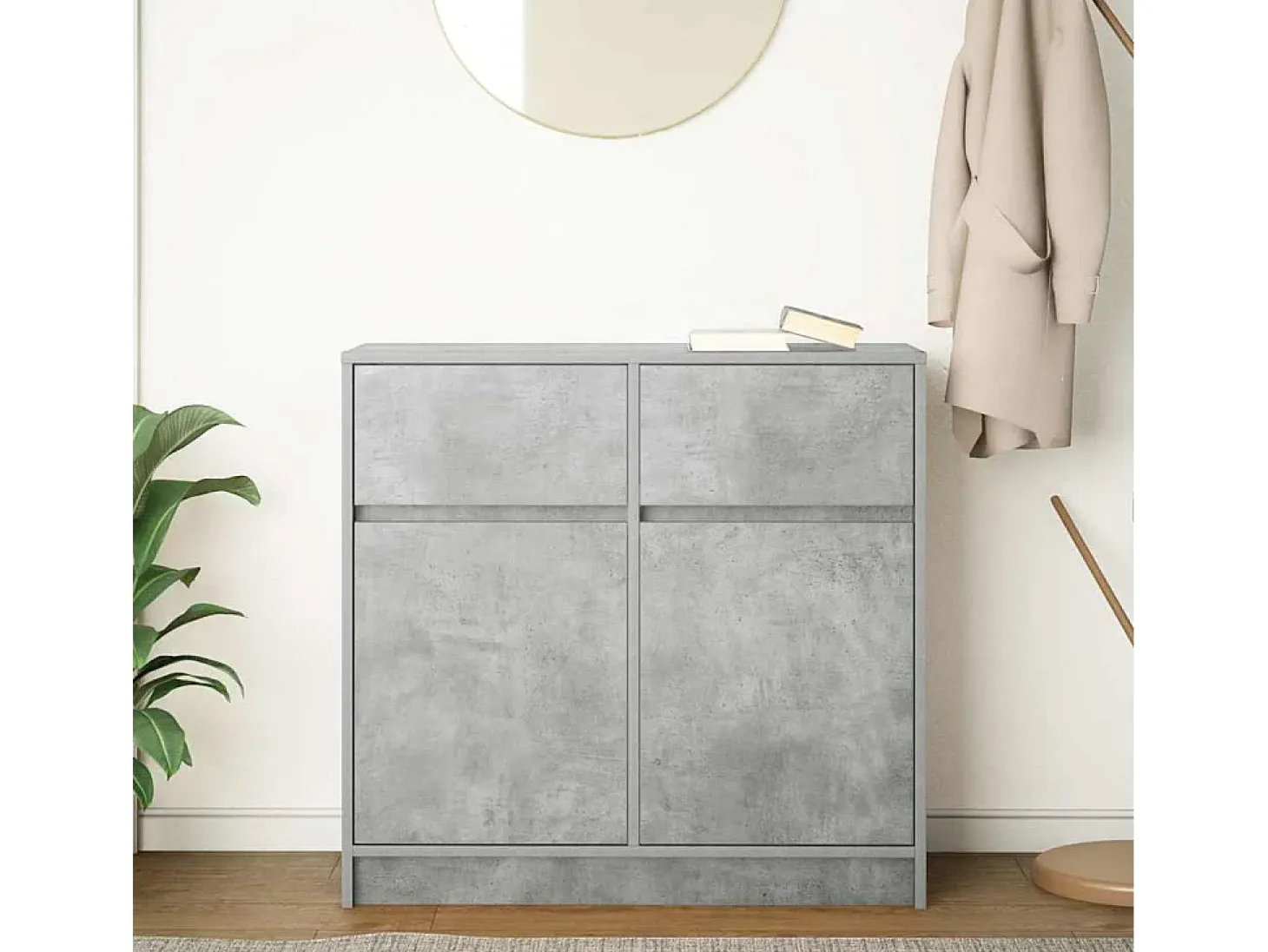 Aparador con cajón gris hormigón 80x34x76 cm madera ingeniería