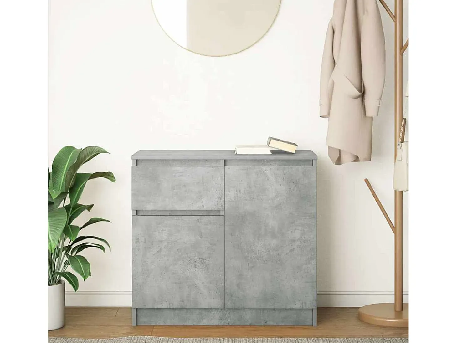 Aparador con cajón gris hormigón 71x35x65 cm madera ingeniería