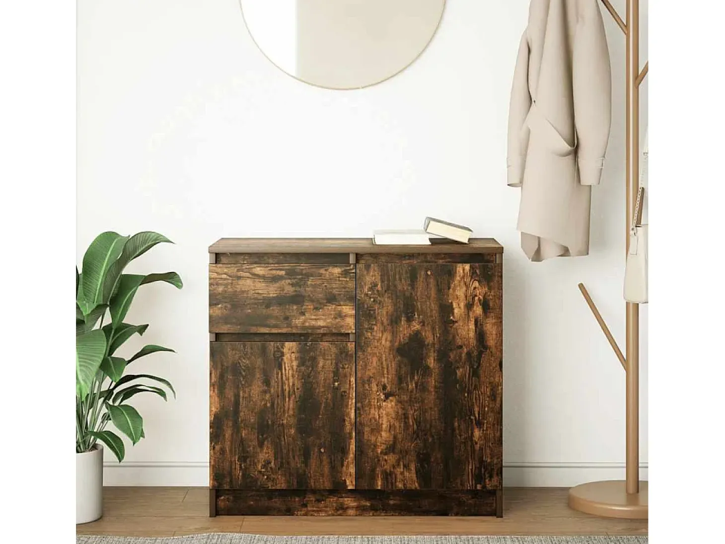 Aparador con cajón roble ahumado 71x35x65 cm madera ingeniería