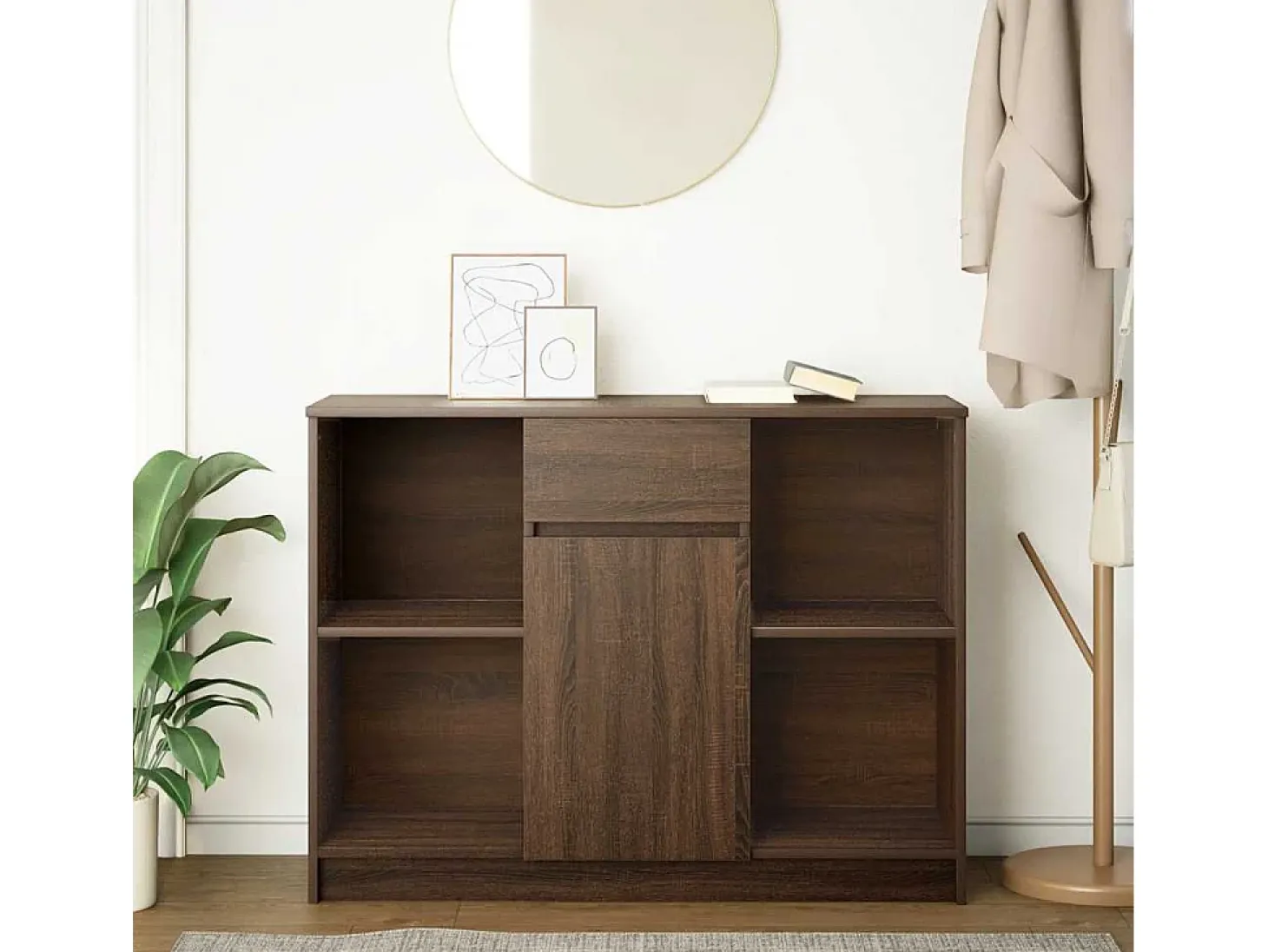 Aparador con cajón roble marrón 101x35x76 cm madera ingeniería