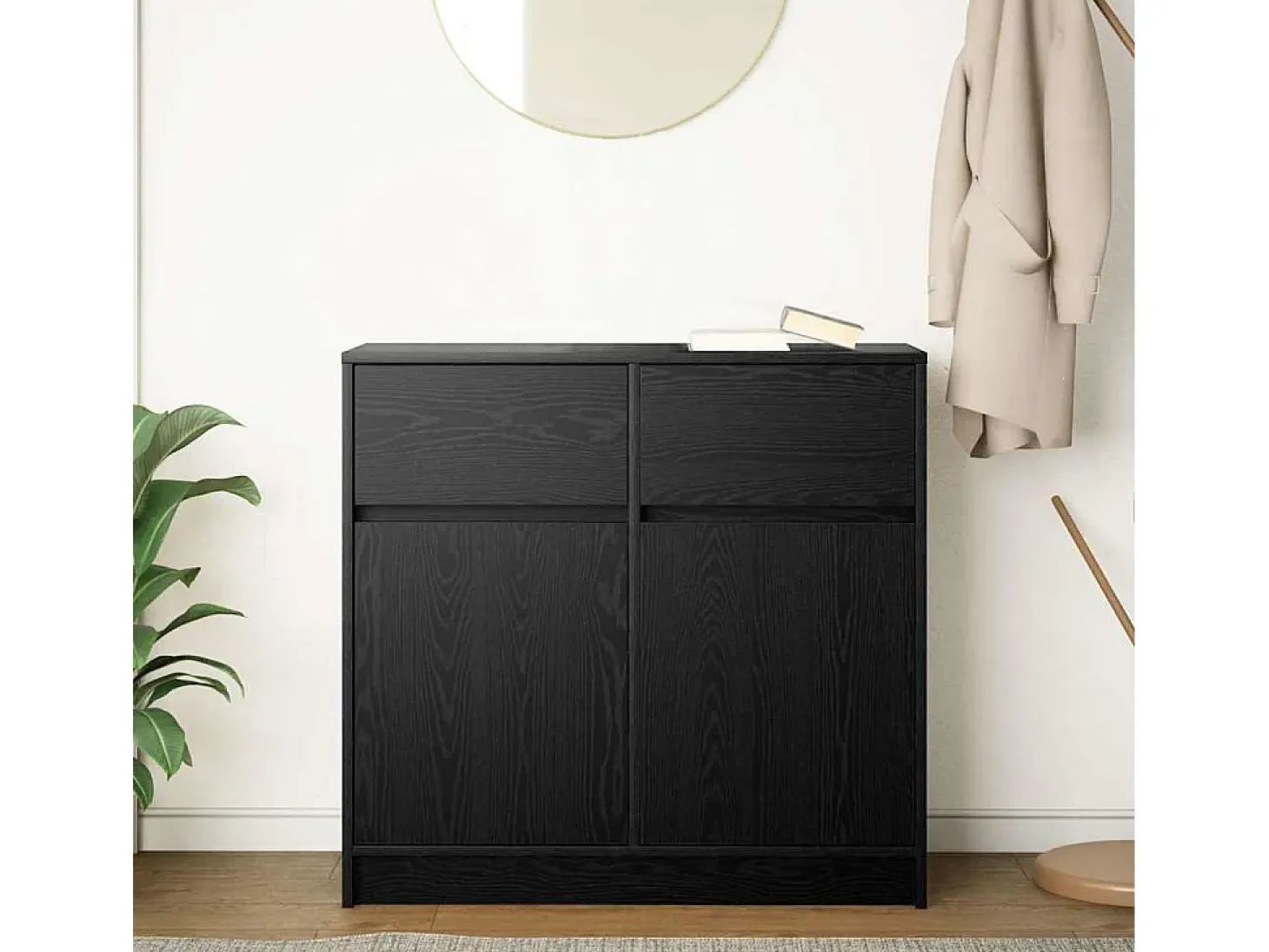 Aparador con cajón roble negro 80x34x76 cm madera de ingeniería